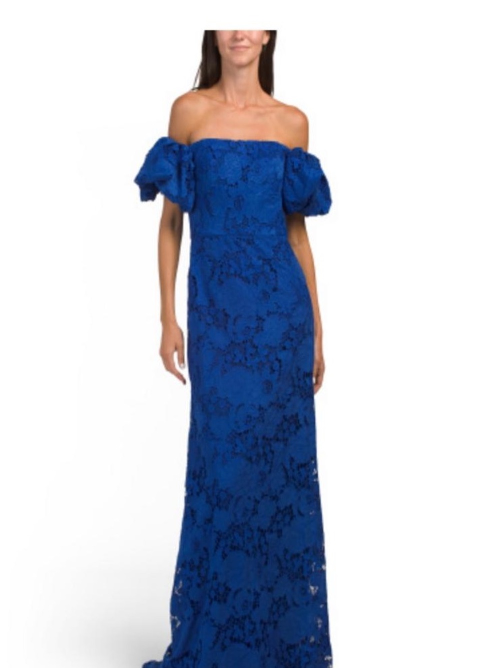 Rene Ruiz Royal Blue Strapless Lace Evening Gown